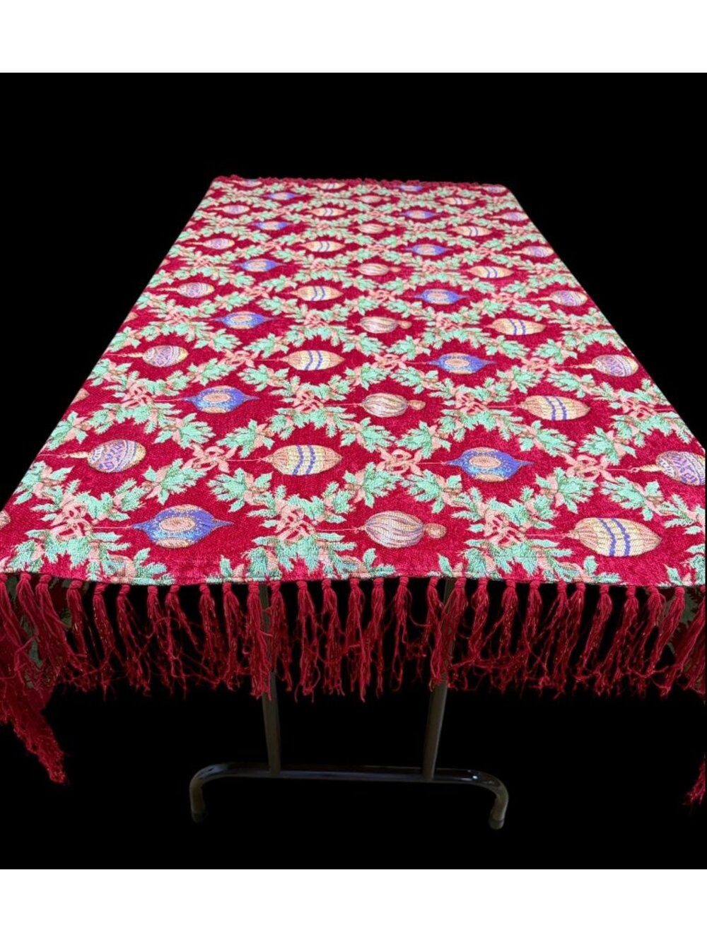 Vintage tapestry and chenille holiday tablecloth or throw